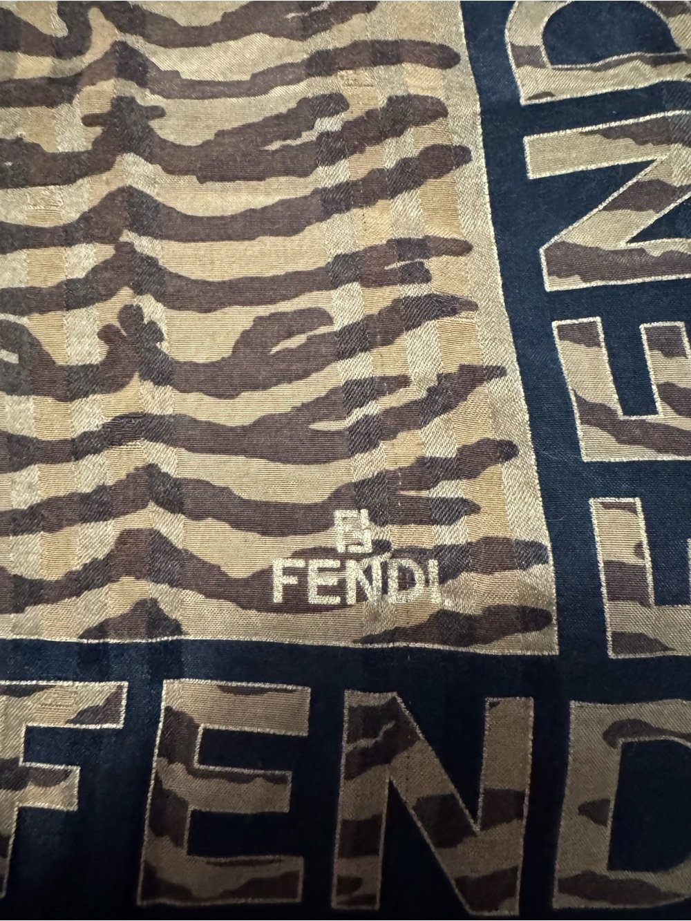 Fendi AUTHENTIC Vintage Logo FF Monogram Brown Black Zebra Small Scarf - Picture 6 of 16
